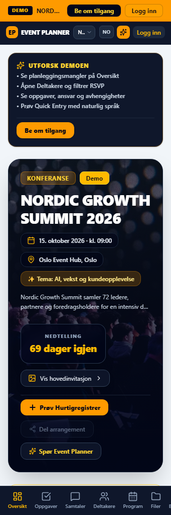 Event Planner – AI-assistert arbeidsflate for planlegging, samarbeid og gjennomføring av arrangementer
